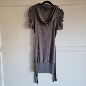 Gray Cowl Neck Short Sleeve Tunic Dress